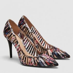 Zara Woman multicolor fabric cutout pointed-toe high-heel pumps